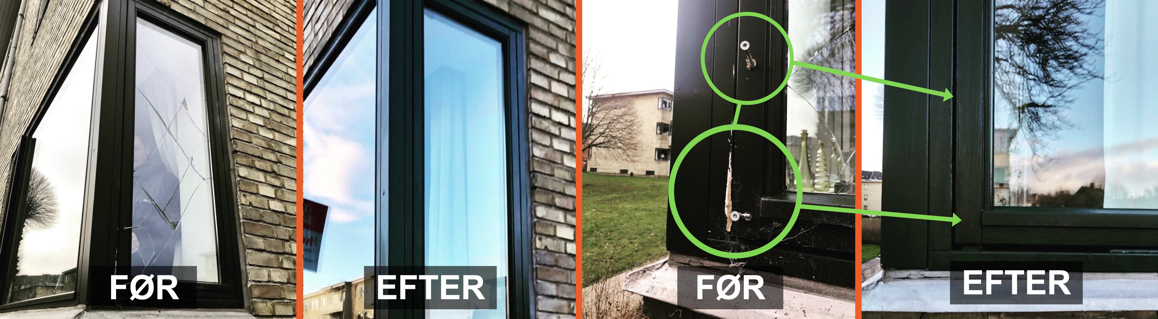 Før og efter billede af reparation af vindue