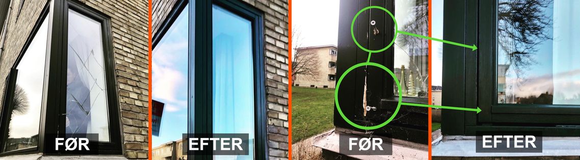 Før og efter billede af reparation af vindue